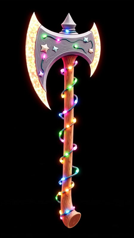 A concept art of of a ChristmasLightsStyle murderous axe. 
<lora:ChristmasLightsStyleFlux:0.9>