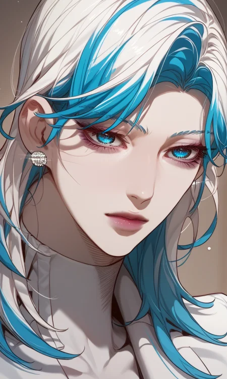 score_9, score_8_up, score_7_up, score_6_up source_anime, front view, portrait, close up, face focus,
vesperbryan, 1girl, solo, blue eyes, long hair, two-tone hair, blue hair, white hair, hair behind ear, pale skin, 
,Expressiveh
