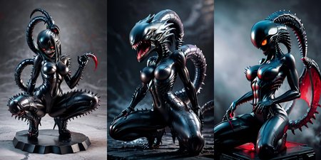 (otherworldly), highly insanely detailed, masterpiece, top quality, best quality, highres, 4k, 8k, RAW photo, (very aesthetic, beautiful and aesthetic), 
__lazy-wildcards/cosplay-char/alien-predator/xenomorph/prompts__, 
<lora:FemXeno:0.5>, 
(1girl:1.3), eyes focus, 
__lazy-wildcards/dataset/background__,âââ