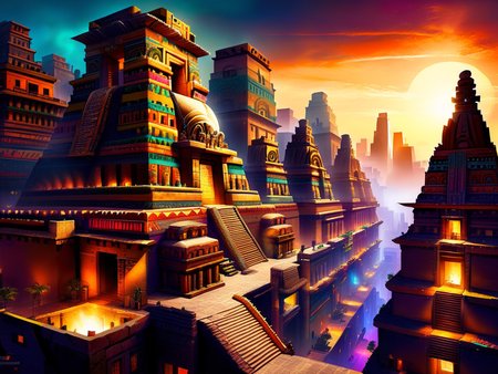 <lora:CulturePunkAI_1Pruned:.9> TotemPunkAI Aztec  city  Highly detailed, amazing, Impressive lighting, vibrant colors, Ultra Realistic, High quality, Highly detailed, trending on artstation