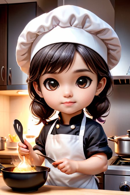 A little girl cook, chibi girl cook, girl cookwith , cute, <lora:zhibi:.8> little, tiny , chibi girl cookcute, photorealistic, girl cookwith a  in his hand,
