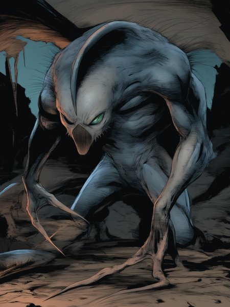 masterpiece, best quality, best score, absurdres, best anatomy, 
 <lora:[Todd McFarlane (associated Artists of Image Comics)] Spawn Art Style Issues 1-10 IllustriousXL:1>,western comics (style), monster, alien, claws, science fiction, demon, looking at viewer,