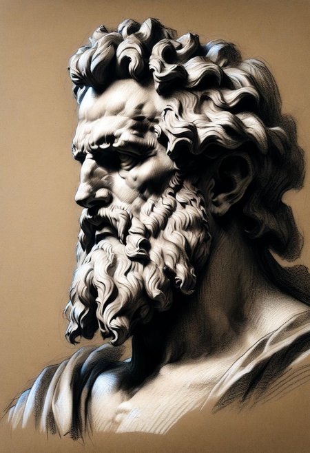 Drawing a antic sculpture of Zeus head