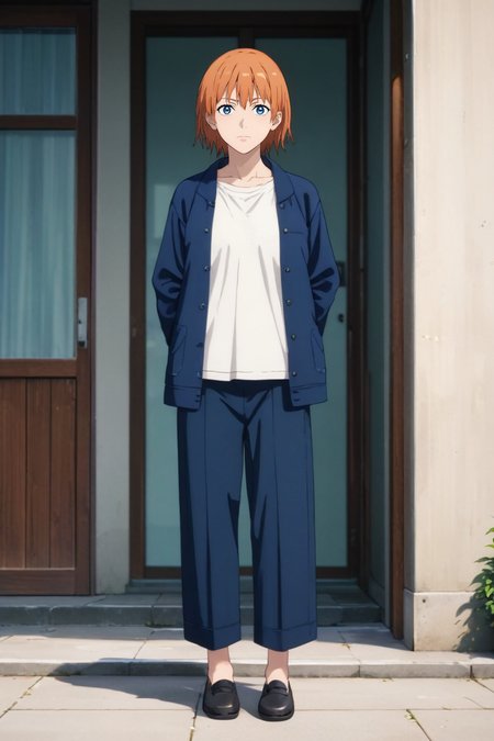 score_9, score_8_up, score_7_up, source_anime, rating_safe, intricate details, anime screencap, , , , , 1girl, kagura \(gintama\), gintama, blue eyes, orange hair, solo, straight-on, full body, school, day, sunny, v arms, giggling, <lora:chainsaw_man_style_pony:0.78>, chainsaw_man_style, , <lora:sdxl_lightning_8step_lora:1>