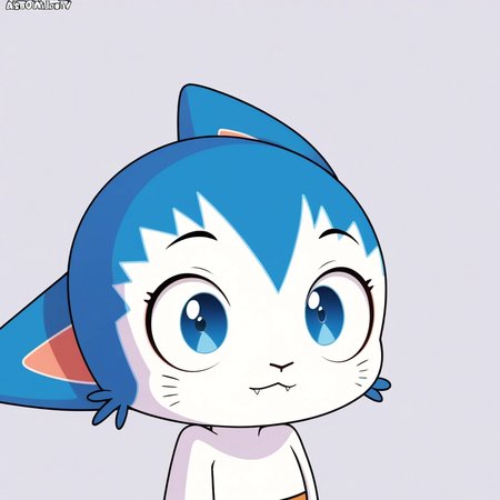 , anime, 2d, HD, incredible quality, masterpiece, highre, incredible quality, astro kitty, blue eyes, cat, blue eyes, 1boy, solo, furry, furry male, :3, straight on, front facing, upper body, closed mouth, fangs, simple background, blank background 