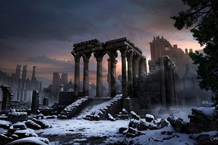 (masterpiece:1.2), (best quality,:1.2), 8k, HDR, ultra detailed, ((photorealistic)), professional light, cinematic lighting, fashion photography, ambient lighting,<lora:detail_slider_v4:3>, ruins of a sinister tower on a hill, magical lights, FanRu <lora:FantasyRuins-10:0.9>, ((perfect hands)), epiCPhoto