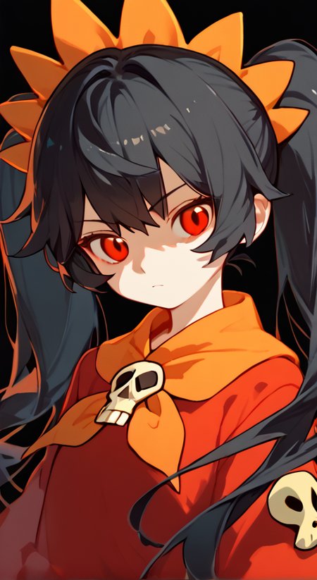 score_9, score_8_up, score_7_up, score_6_up, black hair, long hair, red eyes, orange hairband, bangs, skull, pantyhose, red footwear, red dress, <lora:ashley_warioware:0.7> black hair, twintails, long hair, red eyes, orange hairband, upper body, simple background, <lora:naip33:1>