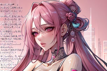 highly insanely detailed, masterpiece, top quality, best quality, highres, 4k, 8k, RAW photo, (very aesthetic, beautiful and aesthetic),  
(code_style,codestyle),japanese text,english text, 
<lora:CodeStyle (half generic class)_564920:0.8>, 
(1girl:1.3), 1other, 
(pure pink background,transparent background:1.2),âââ
