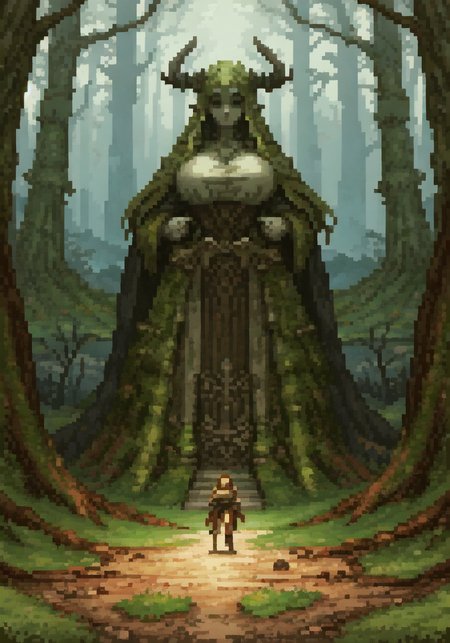 (evocative masterpiece),best quality,very complex hyper-maximalist overdetailed , detailed,finely detailed features,high quality, high-definition, extremely detailed, (highres), original, extremely detailed 8k wallpaper, (an extremely delicate and beautiful),wide angle, 4k,8k,uhd,nsfw,Middle Earth, Mirkwood <lora:Fantasy:1>,giant statue of female,large breasts,devil,bust,part of land,grown into the ground,in background