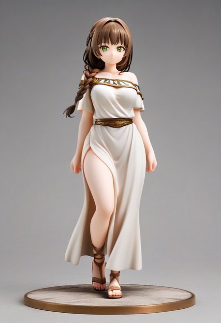 ,rh34,,brown hair, long hair, choppy bangs, high braid, green eyes, medium breasts, ancient roman clothes, plain tunic, one side off-shoulder, sandals, sexy pose,