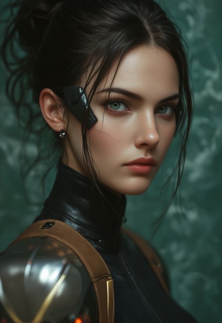 masterpiece,best quality, highly detailed, score_9, score_8_up, score_7_up, score_6_up, score_5_up, score_4_up, Expressiveh, 
1girl, solo, A hyper-realistic close-up portrait of a young woman with shoulder-length black hair styled in edgy, futuristic layers, adorned with glowing tips. She wears mecha eyewear with a neon green visor that transitions into iridescent shades of teal and gold. The frame is sleek, with angular edges and fine mechanical detailing. Her expression is fierce and confident, with flawless skin highlighted by the neon reflections. She wears a high-tech bodysuit with integrated LED lines and metallic panels. The background depicts a hazy rendition of The Great Wave off Kanagawa by Hokusai, its powerful waves blending seamlessly with the neon tones, amplifying her intense, defiant aura.
((random detailed background))
 <lora:Dynamic Poses:1>
 <lora:detailed_notrigger:1>