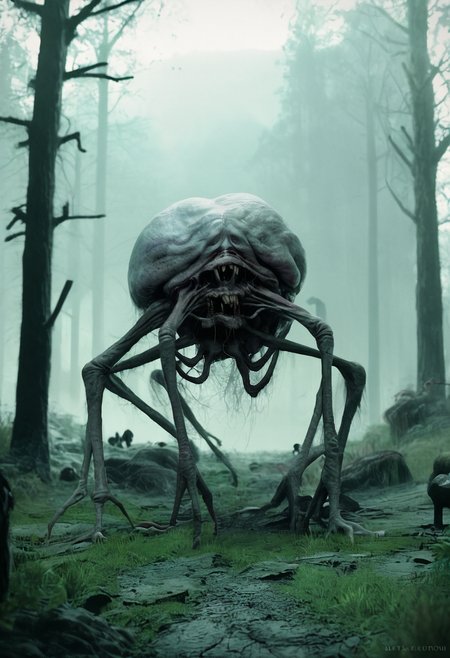 score_9, score_8_up, score_7_up, zy_monster, monster, realistic, horror, monster, realistic, horror, towering creature, rotting mouths, jagged teeth, shifting form, gnashing jaws, sickly green, noxious gas, barren wasteland, twisted bones, dead trees, cracking ground, mouths in earth, grotesque, unsettling, horror, monstrous, decaying, toxic atmosphere, eerie landscape, dark fantasy, depth of field, highly detailed, high contrast, film grain, <lora:zy_Horror_Monsters_PonyRealism_v1:0.75>