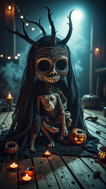A realistic photo of a halloween a pile of unwashed laundry<lora:DarkmosphericFlux:0.65>