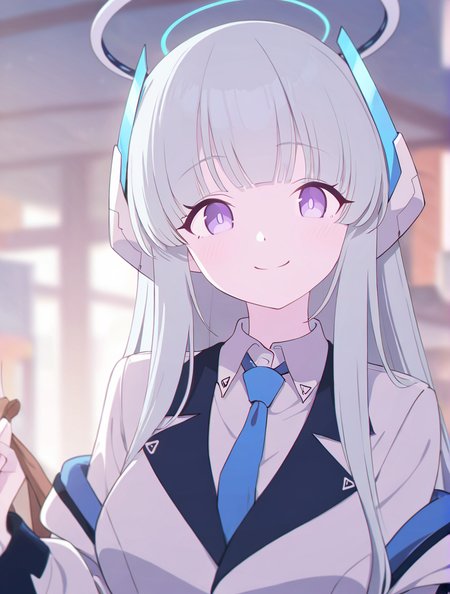 noa \(blue archive\),long hair,blurry,1girl,smile,depth of field,blurry foreground,blurry background,bangs,masterpiece, best quality, very aesthetic, absurdres,<lora:hennnachoco-NAI:0.8>