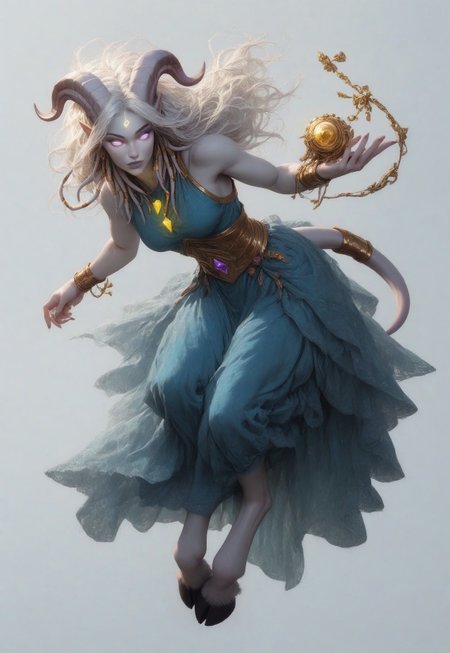 (absurdres, highres, best quality, masterpiece:1.4), 
score_9, score_8_up, score_7_up, score_6_up, 
detailed, 
detailed body, 
detailed face, 

(culDraenei, 
female, 
purple eyes, 
no sclera, 
no pupils, 
athletic, 
tall, 
slim, 
pale skin,
grey skin, 
long ears),

loose long blue dress,  
yellow pendant, 
sleeveless, 

cheerful, 
(((full body))), 
posing, 

(((white background, plain background))), 
(((no objects in background)))