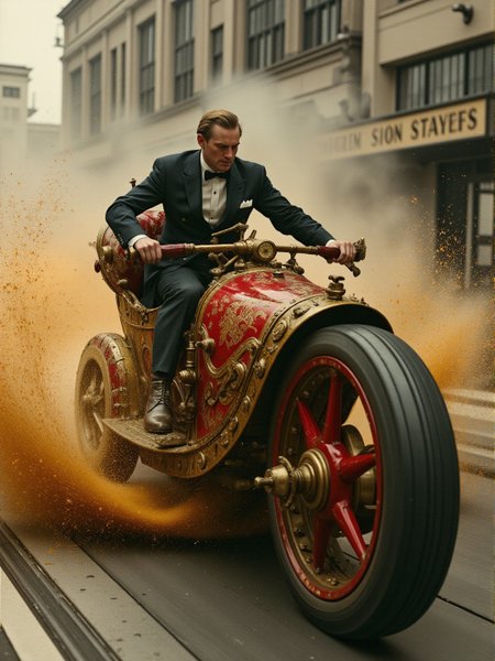 <lora:botanica_v10_rank64_bf16-step02240:0.75> Transparent Orange and silver white-toned action photo of a heavenly man, tuxedo driving a steampunk car during a chase scene in a dark mysterious city, intricate black and brass and crimson filigree, motion blurred wheels, fecund, billowing bright mud, very detailed <lora:anime_japanesse_by_martz:0.6> <lora:Kodachrome v1:0.6> <lora:Hand v2:0.75>