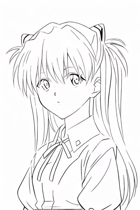 (realistic:0.2), anime illustration of asuka, (souryuu asuka langley), detailed, (realistic:0.2), 
white background, simple background, cute girl, young girl,
<lora:animeLineartStyle_v20Offset:1.0> monochrome, (lineart:1.0), 
 <lora:asukaLangleySohryu_v1:0.7>