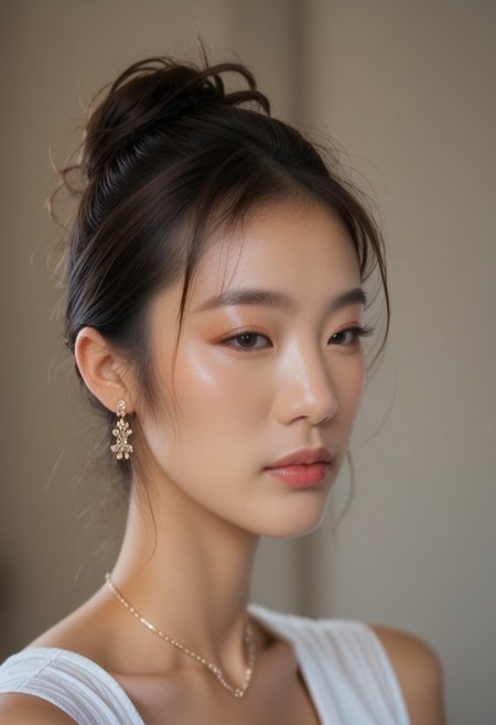 score_9, score_8_up, score_7_up, ladyburns, sideburns, 1girl, solo, jewelry, earrings, blurry, brown hair, asian, OchincosLabo