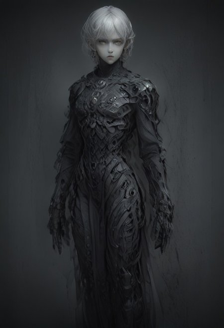 Setting within dark concrete ruins.
Full body portrait, angry expression, looking at camera,  standing, feet visible, normal human proportions,
man, tall smart person, royal soldier, royal military, regal being,
ornate uniform, (white and gold porcelain royal celestial clothes), holding scifi weapon, mechwear, commando uniform, crystal details in armor, crystal ornate earrings, crystal jewelry, details fractal armor,
((((crystallization of the face)))), teeth made of quartz, ((((eyes made of ulexite)))), hair made of Fanlike acicular-fibrous crystal groups, thin crystal hair, flowing white fractal hair, large perfect eyes, crystal iris, eyes made of crystal, ((white porcelain skin)), (white_skin), glowing clear eyes, celestial eyes,  interweaving techno-anatomical and fractal elements, Ellen Jewett's intricate sculptural craftsmanship, no eyebrow hair,
dynamic lighting highlighting multifaceted textures, cinematic post-processing for an exquisite visual narrative, breathtaking surreal masterpiece,
sci-fi royal palace setting, single source lighting, low light setting, dark room, intense lighting,