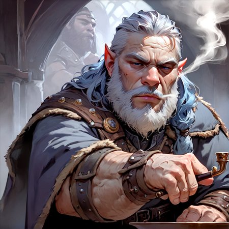 score_9,score_8_up, score_8, 
dark, brooding,
1boy, portrait, cowboy shot, dwarf, wrinkled skin, beard, half-closed eyes, smoking pipe, 
 <lora:Expressive_H:0.5>  <lora:Dungeons_and_Dragons_Art_Style-000003:1>