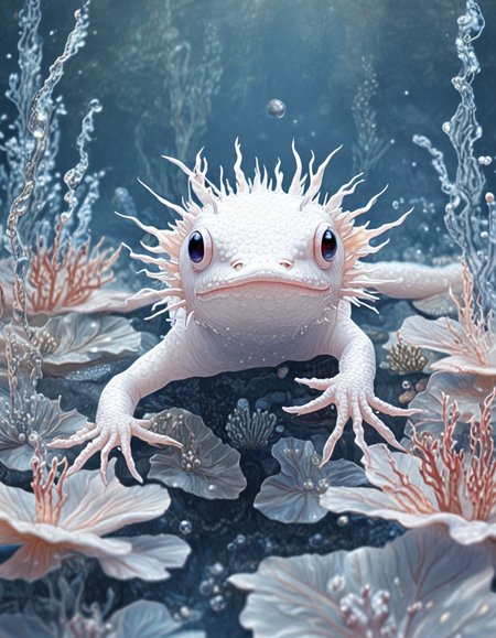 novuschroma68 style white axolotl swimming  <lora:sdxl_lightning_8step_lora:1> <lora:novuschroma68 style:1>