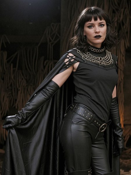 (covered torso:1.7),(black shirt:1.9),(clean:1.2),alternative goth,(black hair:1.2),messy hair,bangs,neck accessory,eyeshadow,mascara,black lipstick,elbow gloves,cape,
<lora:dmd2_sdxl_4step_lora_fp16:1>
<lora:elbanks_v3_biglust:1>elbanks woman,highly detailed,
dark environment,full body shot,boots,black pants, rating_safe,clothed