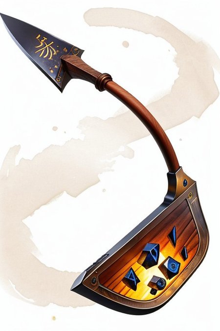shovel,, wood handed, (dark wood handle:1.1), with (glowing runes:1.2) , metal shovel head, metal spade,