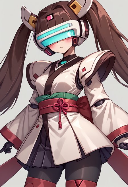 score_9, score_8_up, score_7_up, source_anime, BREAK
<lora:Pochincoff_VirtualOn_V1:1>,Pochincoff_VirtualOn,1 girl, robot, robot joints, armor, bodysuit, colored skin, shiny skin, head_mounted display, 
<lora:touhoku_kiritan_ponyXL:0.7> <lora:kiritanXL_LoRA-C3Lier_AdamW_Dim16_Alpha16_UN-3e-4_TE-1.5e-4_10batch_ponyDiffusionV6XL_v6StartWithThisOne:0.7>, touhoku kiritan, brown hair, short hair, short twintails, red eyes, small breasts, headgear, white kimono, gradient kimono, red obi, pink sash, ribbon, long, sleeves, wide sleeves, pleated skirt,
white streaked background, simple bacground,,