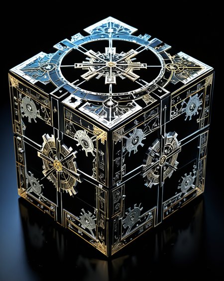 hellraiser puzzle box, black background, <lora:add-detail-xl:1.0>,  <lora:xl_more_art-full_v1:0.4>,   <lora:John Berkey Style:0.4> John Berkey Style page