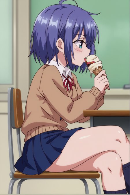 score_9, score_8_up, score_7_up,anime_source, source_anime, best background, detailed background, anime screencap   Kaede, School Outfit, licking, ice cream, sitting, chair, indoors, classroom, crossed legs,  <lora:JN_Kaede_Pony:0.8>