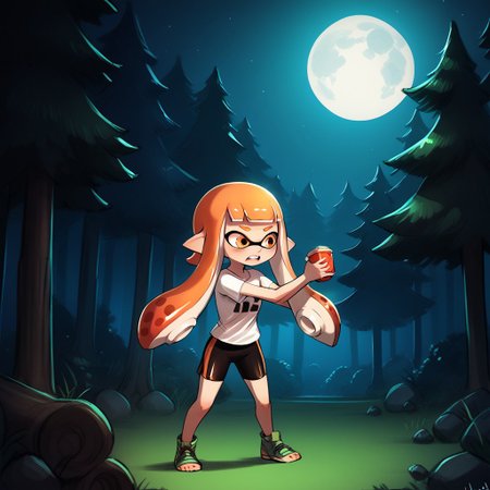 score_9, score_8_up, score_7_up, score_6_up, score_5_up, score_4_up,
luminekoStyle
inkling girl, splat shorts, splat shirt, splattershot (splatoon), 
Night, forest, moon, eyes in the dark, trees, scared, holding splattershot,