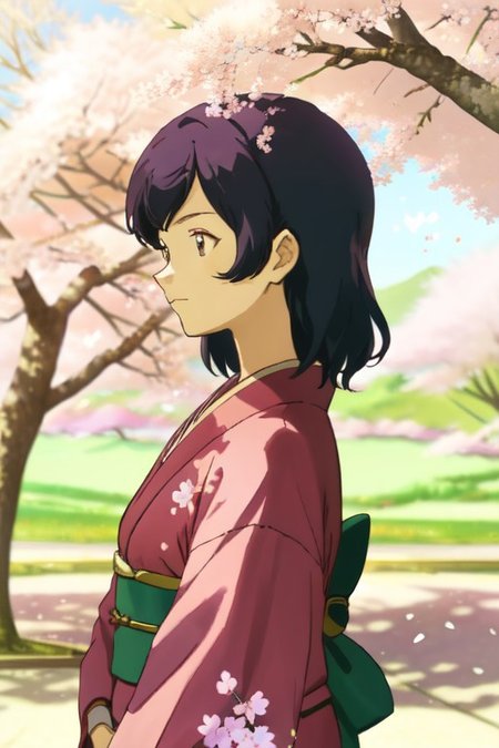 24 year old, japanese clothes, cherry_blossoms, 22 year old, 1gril, from side, highly detailed