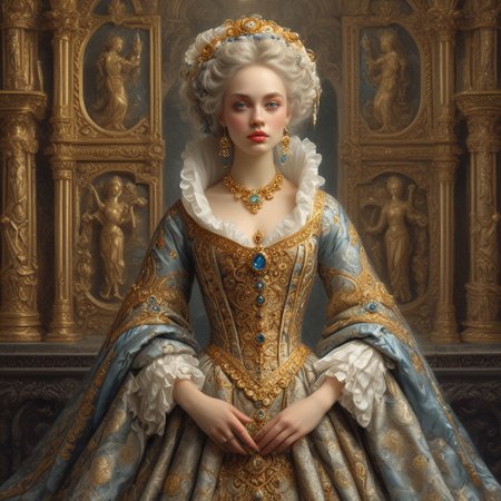 score_9, score_8_up, score_7_up, perfecteyes, grey-blue eyes,pillow   night, woman,full body ,gold jewellery, castle,dress  fluff, A shawl around my shoulders,  baroque