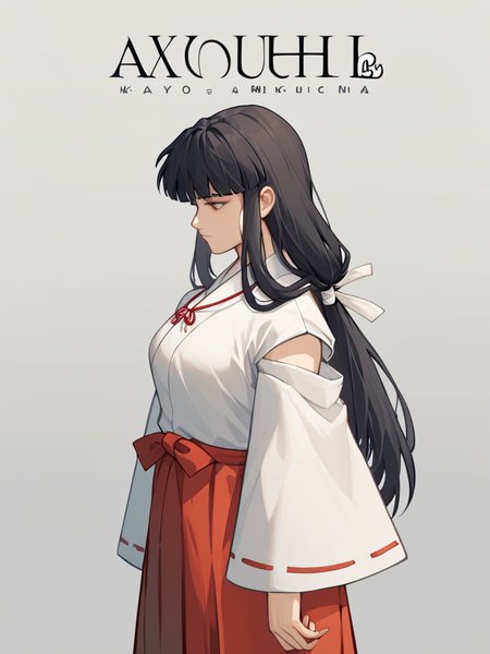 score_9,score_8_up,score_7_up,   <lora:kikyou_(inuyasha):1>ï¼hakama_skirt, solo, artist_name, character_name, dated, red_hakama, 1girl, grey_background, cowboy_shot, commentary_request, closed_mouth, kikyou_\(inuyasha\), miko, profile