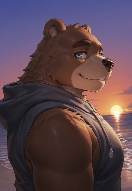 furry, solo, bear, 
, reaching, upper body, sunset, (sleeveless hoodie), looking at viewer, close up, beach, side view, 



, l1nd0n9, masterpiece,best quality,amazing quality,