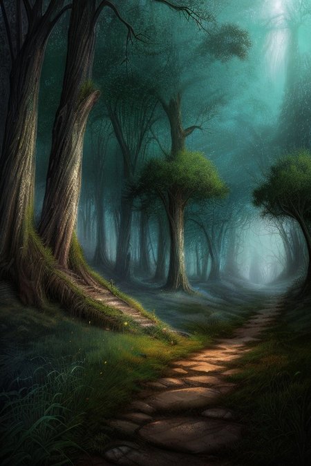 score_9, score_8_up, score_7_up, highly detailed, 
((detailed background, fantasy forest background, fog, glowing light, trees, grass, narrow path)), no people,