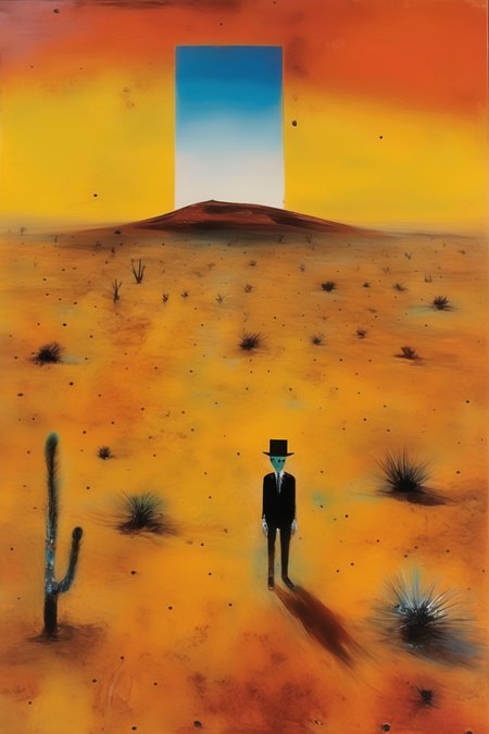 <lora:Sidney Nolan Style:1>Sidney Nolan Style - In the desert, a clear footprint