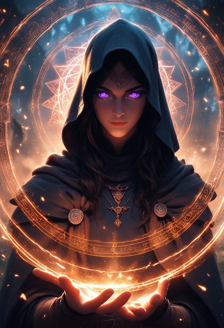 score_9,score_8_up,score_7_up, medieval druid doing arcane magic, glowing circle of runes, magic circle, glowing purple eyes, glowing magic symbols, stonehenge, fantasy scene