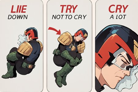 anime artwork score_9, score_8_up, score_7_up, best quality, high quality, source_anime, <lora:PD-STYLE_SmoothAnime2-SDXL:0.7> <lora:MEME-TNTC-000011:0.9>  m3m3, comic,   english text, arrow \(symbol\), judge dredd, helmet, armor, <lora:Char_dredd-JudgeDreddComicStylev2-PDXLbyMajMorse:1>, black visor, scowl, eyes closed
 . anime style, studio anime, highly detailed, cel shading, line art