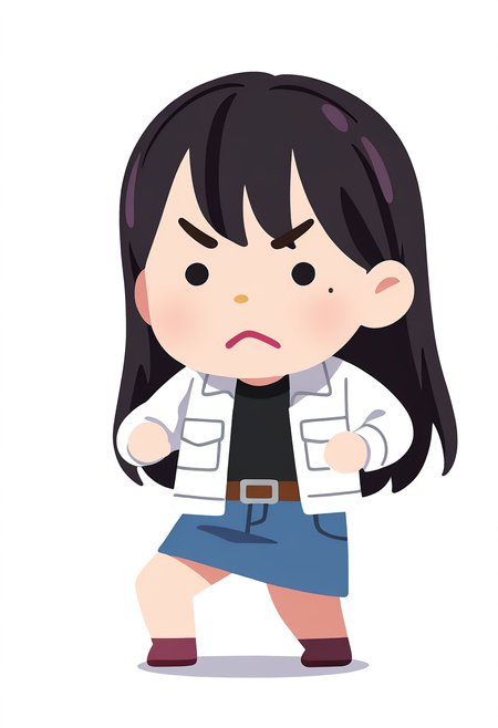 masterpiece, best quality, amazing quality, very aesthetic, absurdres, <lora:CH:1.1>
1girl,solo, chibi, mole,<lora:shiina_taki_IlluXL:1>,<lora:TakiShiina:1>
anime, cartoonized,2d illustration, simple, simple background,upper body,
white jacket,black shirt,denim skirt,denim skirt,brown belt
white background, fighting pose