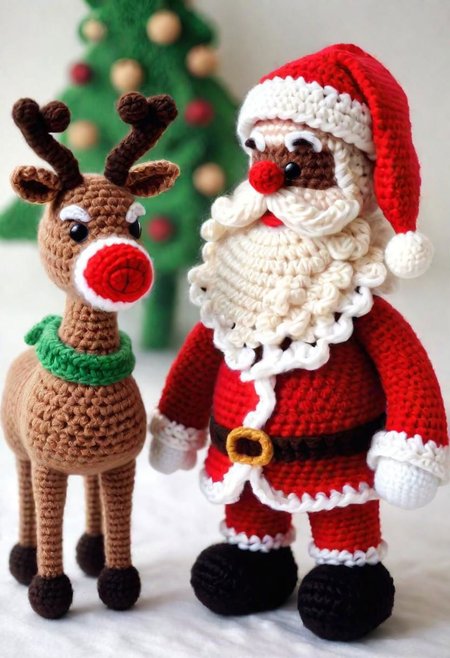 CROCHETED santa and rudolph the red-nosed reindeer