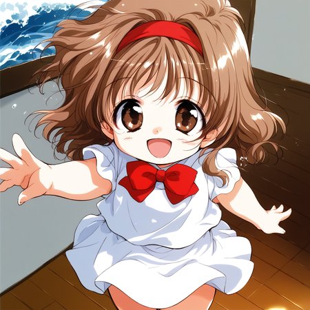 score_9, score_8_up, score_7_up, source_anime, rating_explicit, BREAK  <lora:Kana_graduate_XL:1> Kana_graduate, brown eyes, brown hair, long hair, red hairband, bangs, short stack, wave hair,
1girl, open mouth, red bow,  bowtie,   solo, clause up face,  white skirt,
smile,
room, flooring, curtain,
looking at viewer, 
cowboyShot,