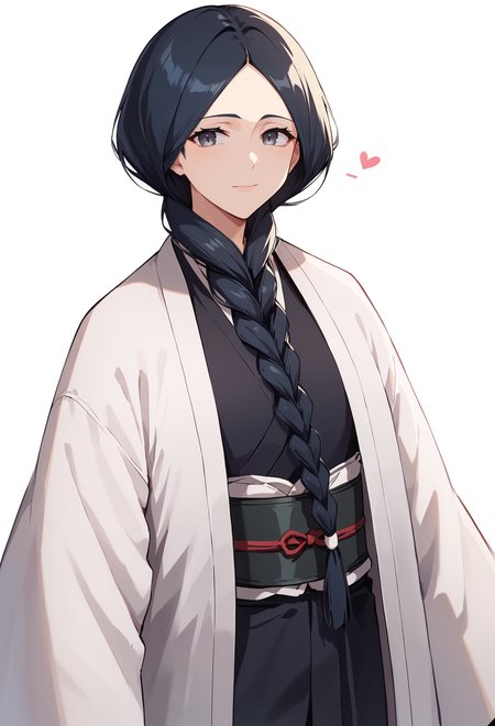 score_9, score_8_up, score_7_up,  source_anime,BREAK, 1girl, solo, (unohana retsu,sngle braid. black kimono, white coat ) light smile, <lora:UnohanaRetsuPONYXL:0.7>, simple background,