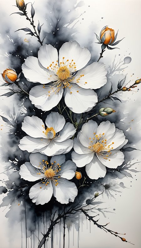 hyperrealistic blooming aesthetic, (watercolor style, ink and wash, (intricate multi-layered meticulous painting, chinese ink)), clean, breezy, dewy