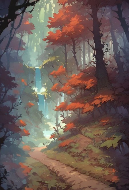 score_9, score_8_up, score_7_up, score_6_up, 
 a waterfall, in a forest, dark forest,