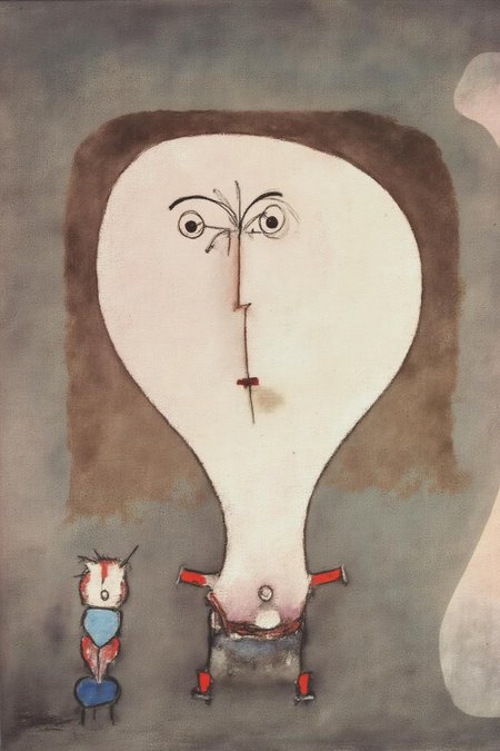 paulklee1 painting.
An abstract portrait of a person with a large, oval-shaped head, a smooth, rounded face, and a tiny body. 
   <lora:paulklee1_cap_d8a4e12:1.0><lora:839867789725473934:0>