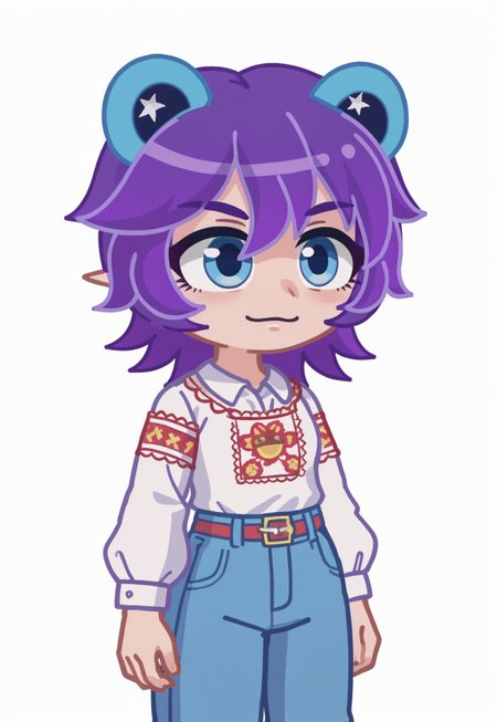 Vyshyvanka, Ukrainian embroidered shirt, embroidered shirt, FTROGY5, GachaFTROGY5, Gacha, girl, purple hair, bob haircut, blue frog ears, Blue eyes, big eyes, score_9,score_8_up,score_7_up,score_6_up