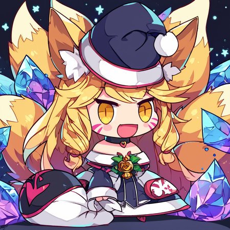 score_9, score_8_up, score_8,  ,,, zzPadoru, 1girl, long hair, smile, open mouth, blonde hair, long sleeves, holding, animal ears, tail, yellow eyes, :d, choker, fox ears, black headwear, fox tail, facial mark, blush stickers, multiple tails, holding sack,  ,<lora:PadoruMemePDXL:1.0>,   ,,, smile, looking at viewer,  ,,, embedding:zPDXL,  <lora:SDXLFaeTastic2400:0.5>,