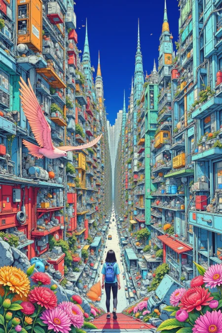 sci-fi city beautiful  anime landscape, wind, woman, very intricate, very detailed, sharp, bright, colorful, <lora:Hand v2:0.5> <lora:Anti-Blur:1><lora:Insane Detail Slider:0.25>  <lora:flux.1_lora_flyway_Epic-detail_v2:0.3> <lora:fluxenhancer:0.25> <lora:ROWER:0.6>  <lora:Surreal Anime - 2k steps:0.8>