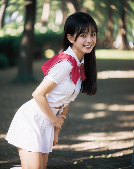 <lora:chSchoolGirl:0.8><lora:chilloutmixss_xss10:0.1><lora:japaneseDollLikeness_v10:0.1>1girl, best quality, ultra high res, (photorealistic:1.4), (full body), black hair, (looking at viewer) ,smile, laughing, school uniforms, white skirt
